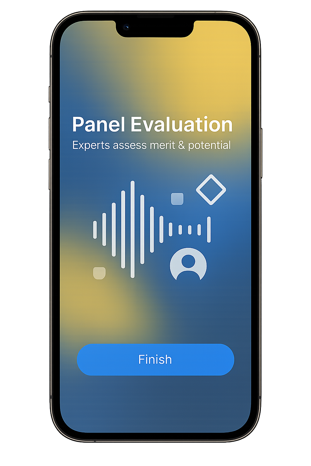 iPhone mockup showing panel evaluation graphics