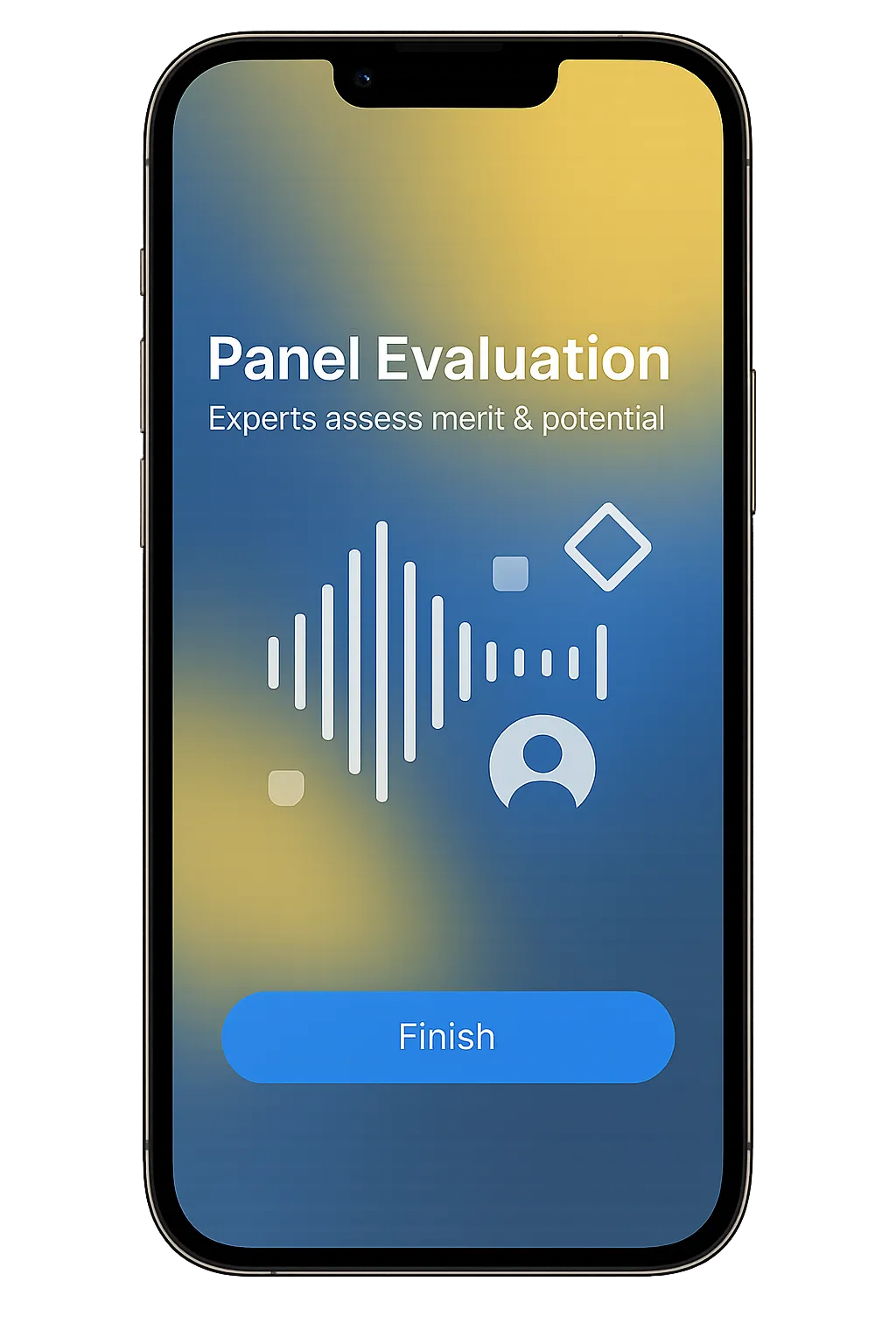 iPhone mockup showing panel evaluation graphics